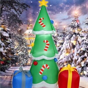 6ft H Adorable Christmas Inflatable Tree w/ Two Gift Gags W/ Build In Led Lights